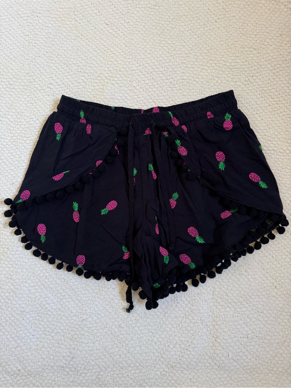 COTTON ON Pom-Pom Trim Pineapple Print Women’s Navy Blue Shorts